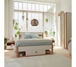 Nouveau ⌛ LINEA NATURA Lit 140x190 cm HEVA imitation chêne et blanc 🛒