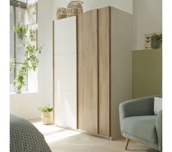 De gros 👏 LINEA NATURA Armoire 2 portes coulissantes L.140 cm HEVA imitation chêne et blanc 🌟