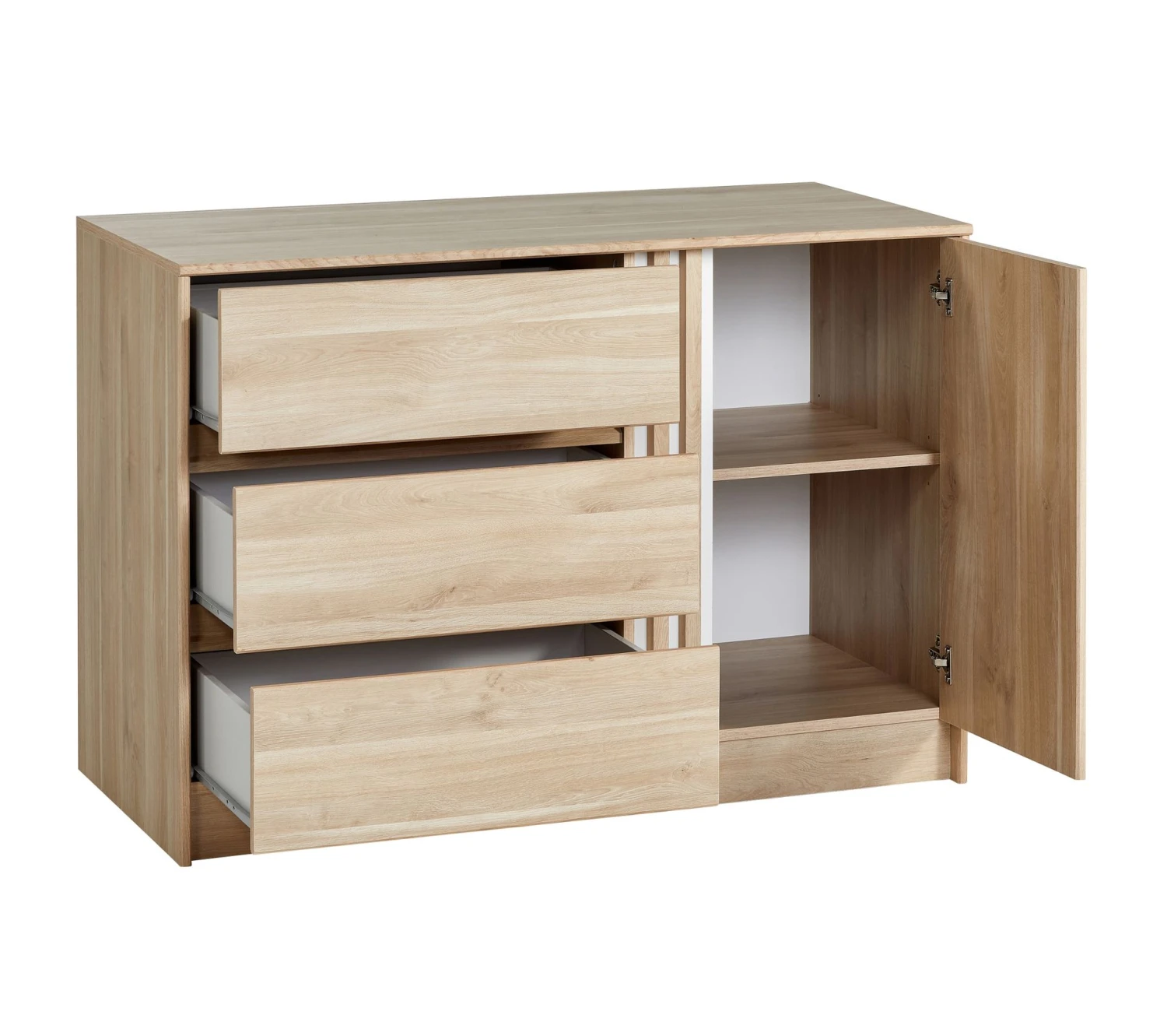 Nouveau 😀 LINEA NATURA Commode 3 tiroirs 1 porte ESCALE imitation chêne ✨ 6 Nouveau 😀 LINEA NATURA Commode 3 tiroirs 1 porte ESCALE imitation chêne ✨ – Image 4