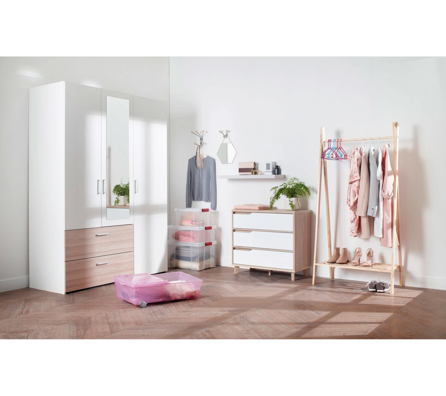 Tout neuf ⭐ LINEA NATURA Commode 3 tiroirs Nordic imitation chêne et blanc ⭐ 3 Tout neuf ⭐ LINEA NATURA Commode 3 tiroirs Nordic imitation chêne et blanc ⭐