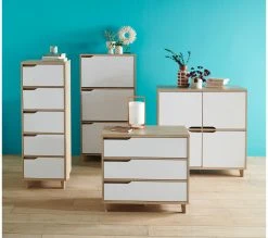 Meilleur prix 💯 LINEA NATURA Chiffonnier 5 tiroirs Nordic imitation chêne et blanc 👏