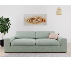 Grosses soldes 🎁 LINEA NATURA Canapé 4 places plumes FEATHER tissu vert deau 💯