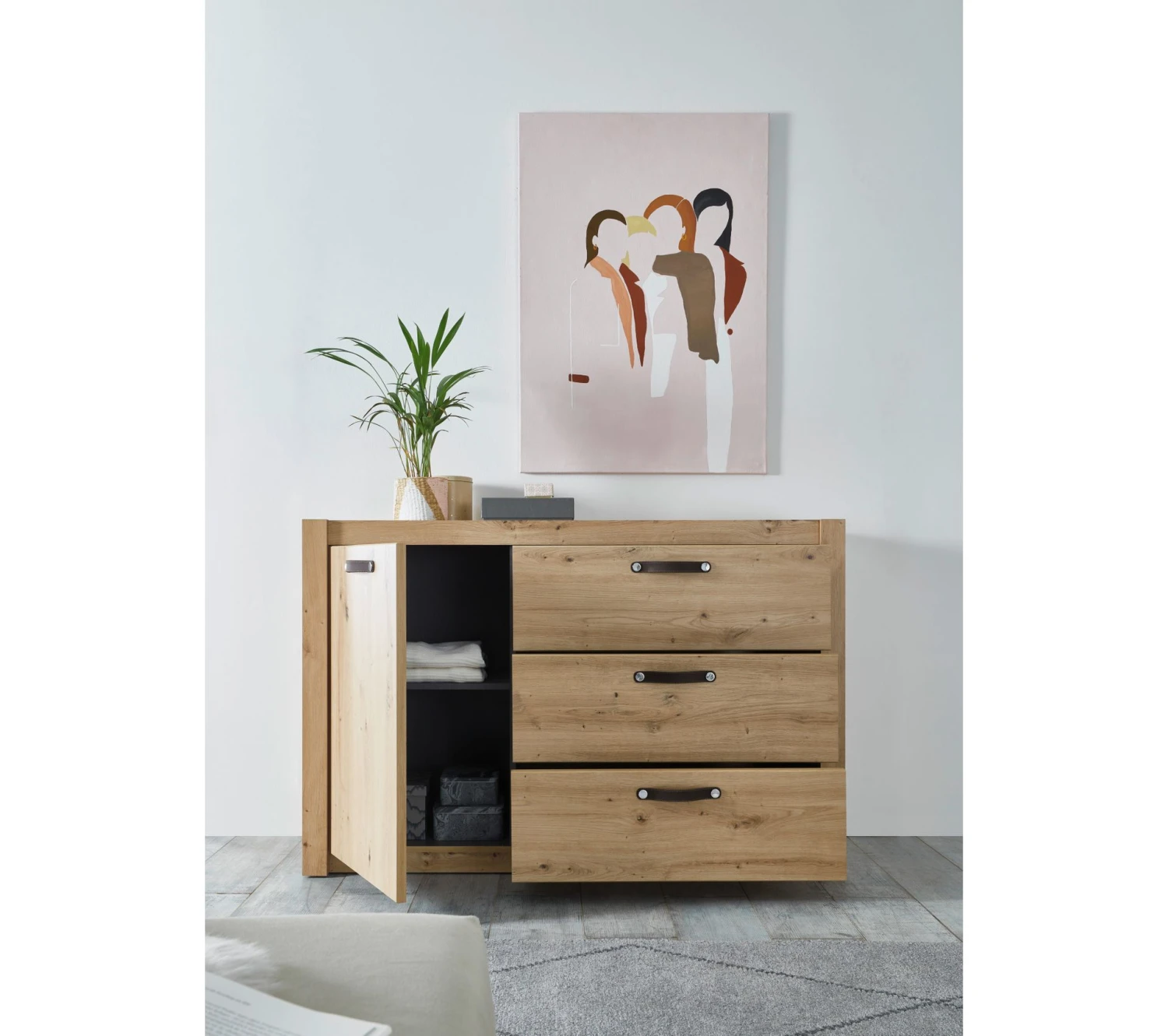 Meilleur prix 😀 LINEA NATURA Commode 3 tiroirs 1 porte PRESTIGE imitation chêne artisan ✔️ 3 Meilleur prix 😀 LINEA NATURA Commode 3 tiroirs 1 porte PRESTIGE imitation chêne artisan ✔️