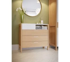 Nouveau â LINEA NATURA Commode 4 tiroirs OMBRONE blanc et imitation chêne â