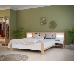 Les meilleures critiques de đ„° LINEA NATURA Lit 160x200 cm chevets et LED intégrés OMBRONE blanc et imitation chêne đ