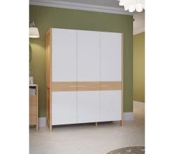 Grosses soldes ❤️ LINEA NATURA Armoire 3 portes battante OMBRONE blanc et imitation chêne ⌛