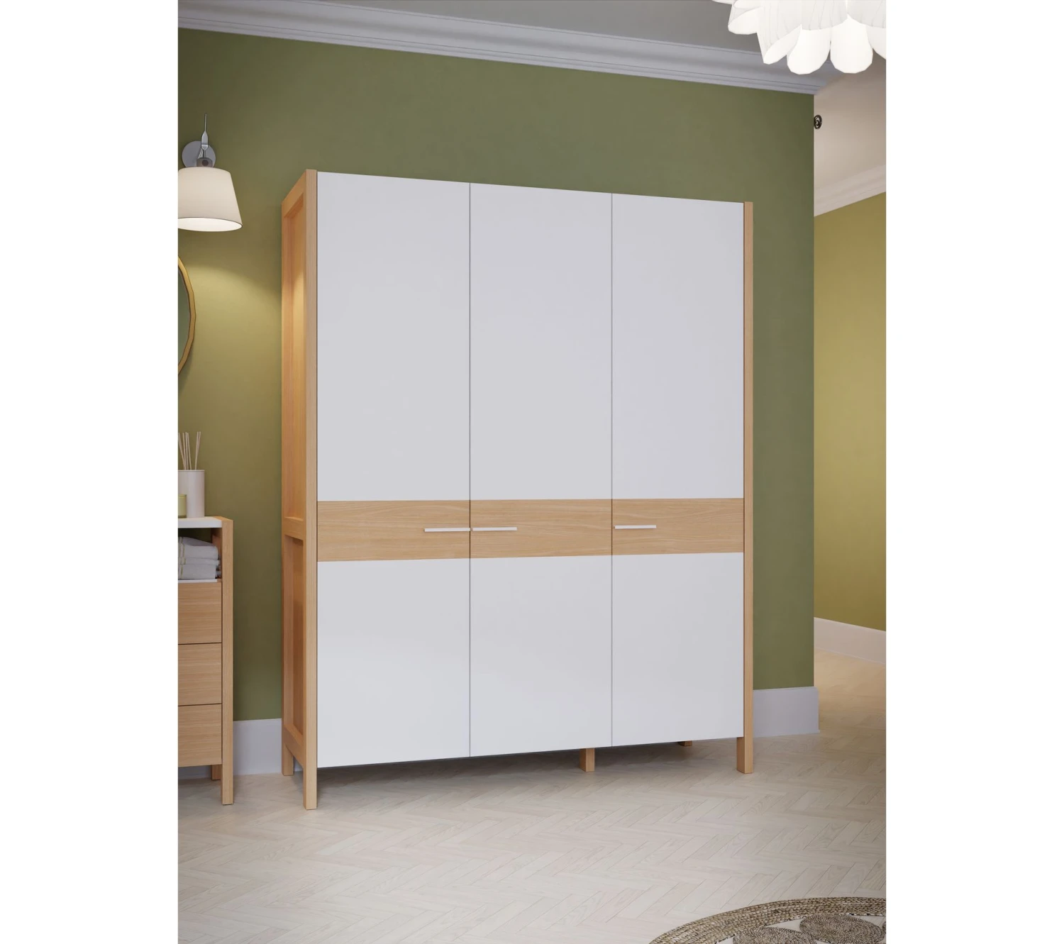 Grosses soldes ❤️ LINEA NATURA Armoire 3 portes battante OMBRONE blanc et imitation chêne ⌛ 3 Grosses soldes ❤️ LINEA NATURA Armoire 3 portes battante OMBRONE blanc et imitation chêne ⌛